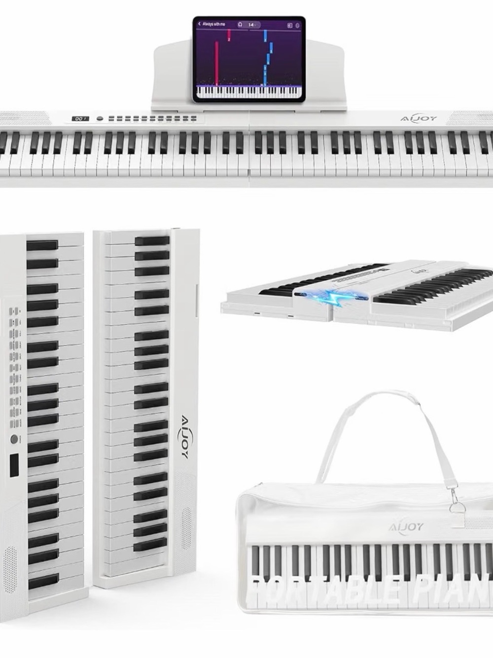 White 88-Key Folding Digital Piano Keyboard with Carry Bag